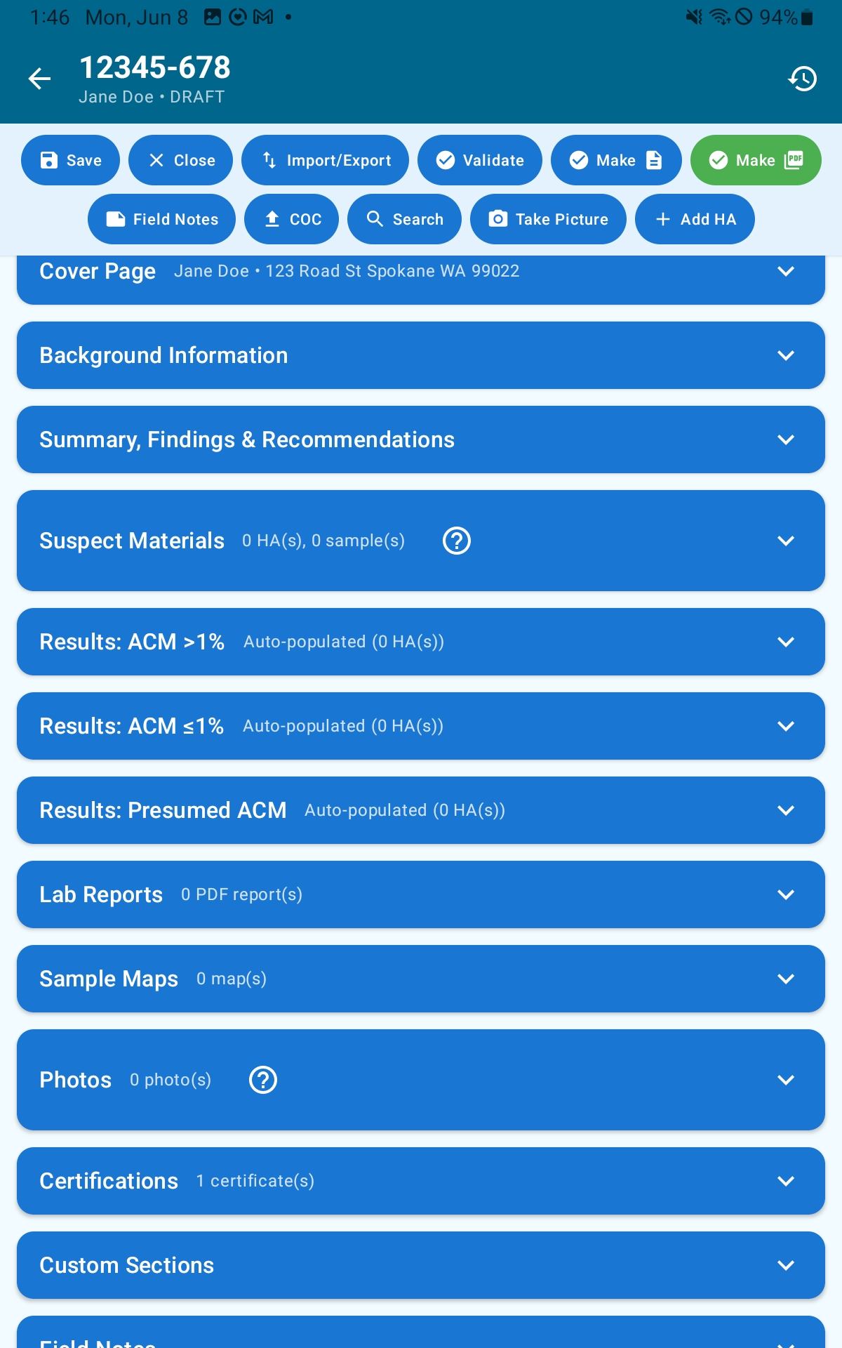 Survey editor with action ribbon and collapsed section headers
